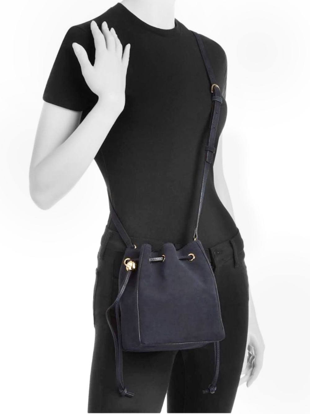 Madewell Navy Blue Suede Drawstring, Cross Body Bucket Bag
